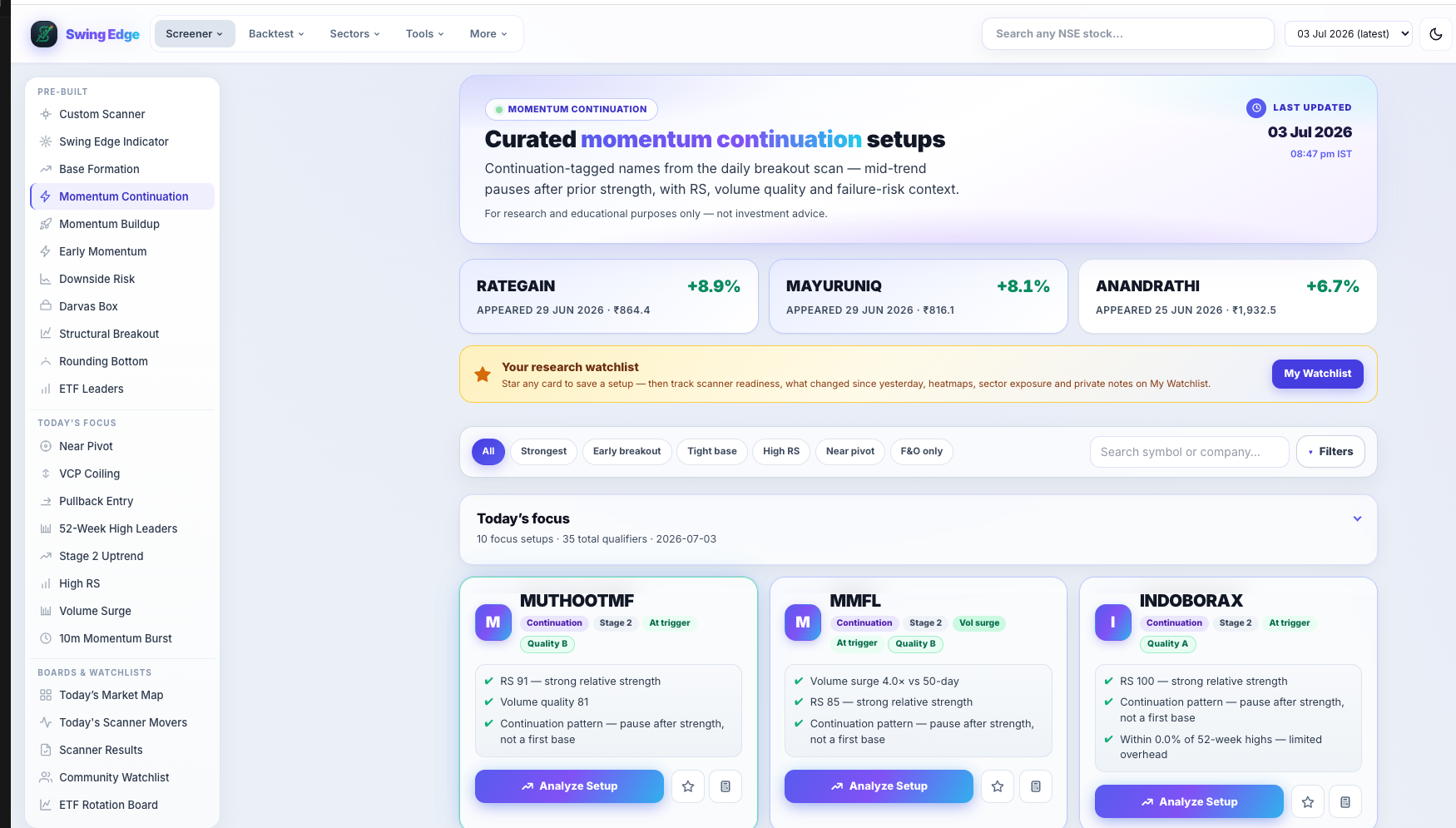 Momentum Continuation — desktop