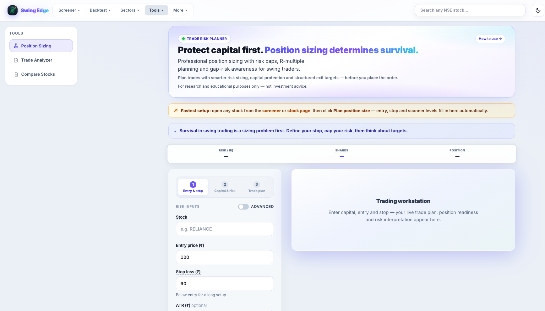 Position Sizing tool — desktop
