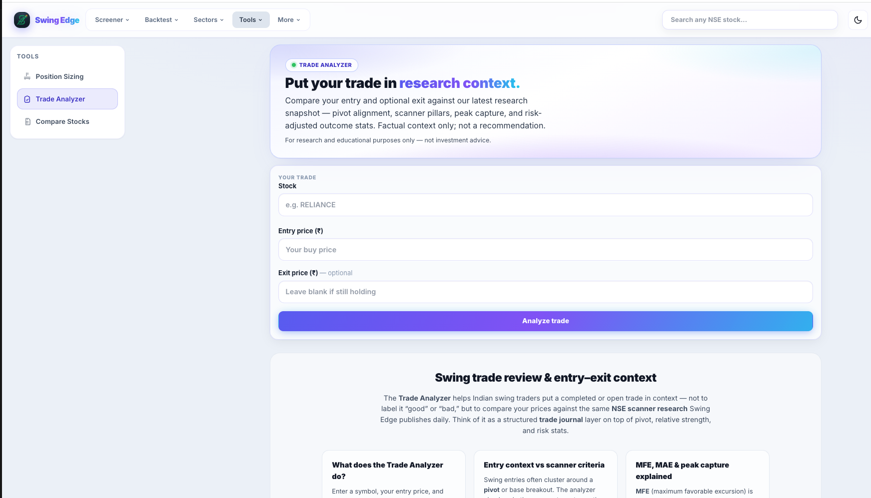 Trade Analyzer — desktop